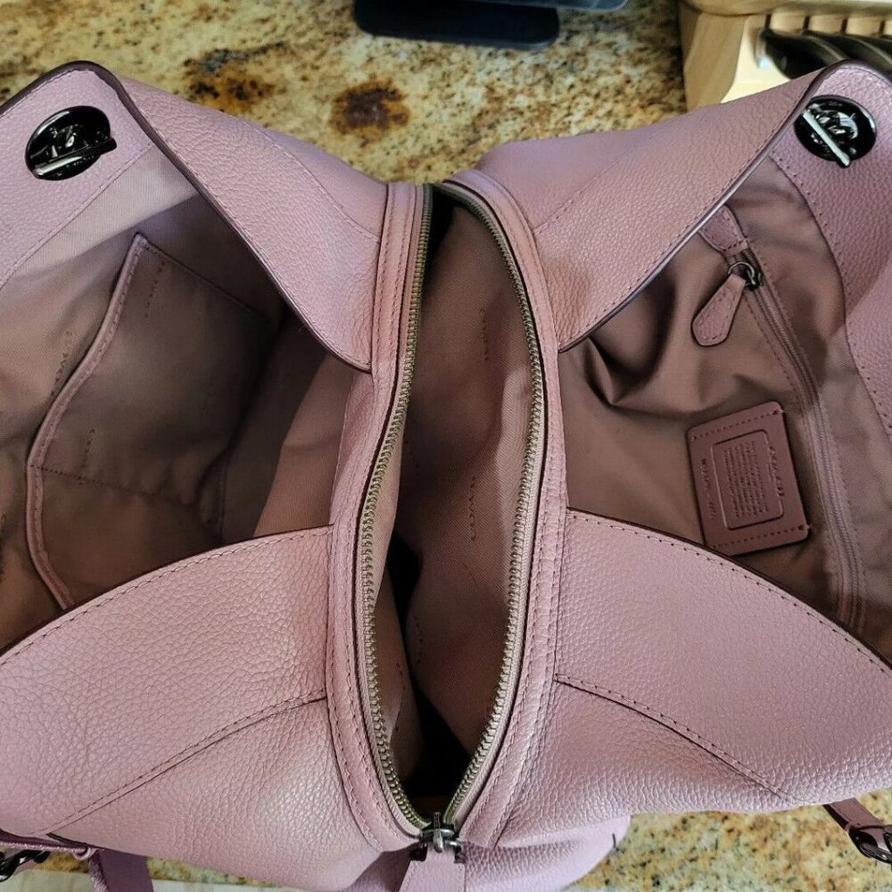 Coach Edie Turnlock Large Purse 36855 Dusty Rose Leather Shoulder Bag - Picture 6 of 7